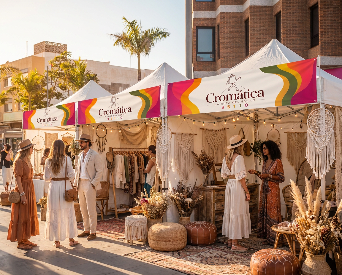 Propuesta visual de los stands de CROMÁTICA en la Avenida de Canarias