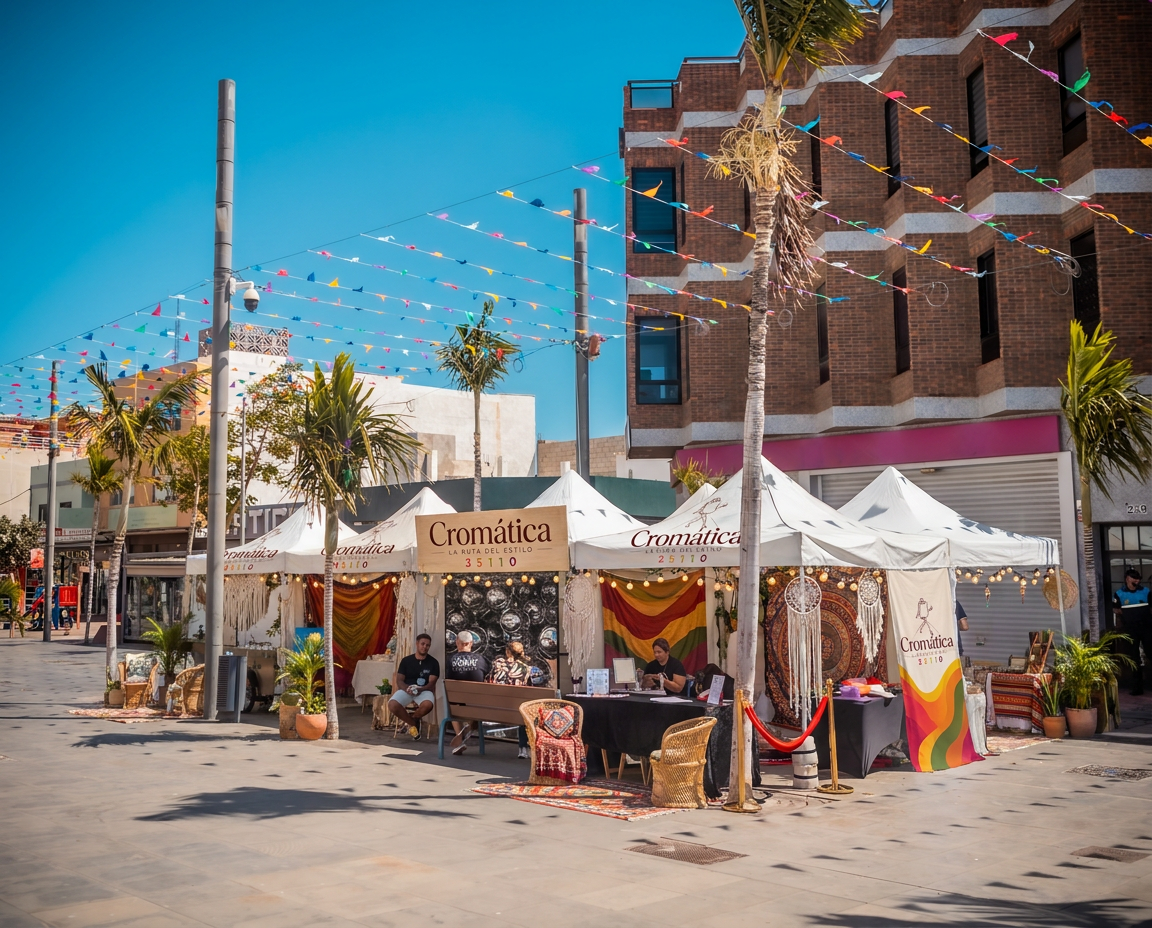 Conjunto de stands de CROMÁTICA en la Avenida de Canarias